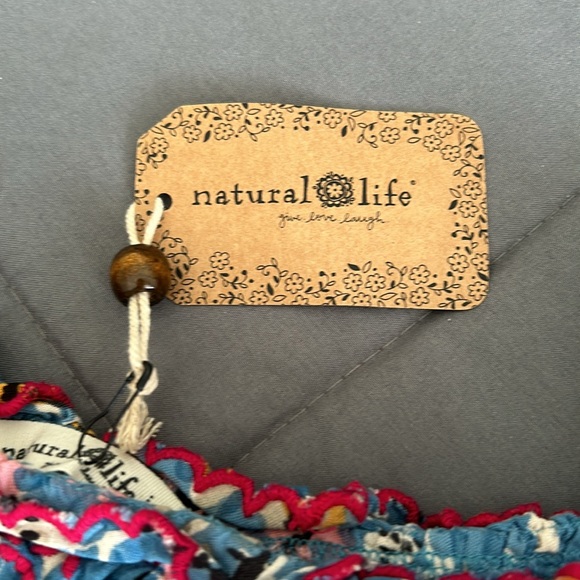 Natural Life S New Embroidered Harley Top Blue Tan Pink Floral Boho Tank Flower - Picture 7 of 8